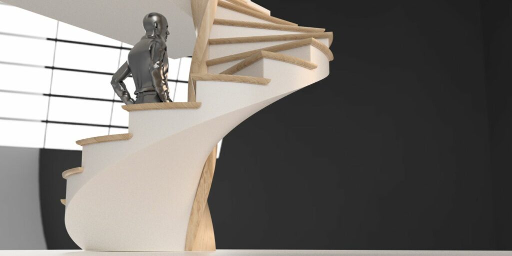 Rendu d'un escalier 3D a voute sarrasine avec noyau en hélice