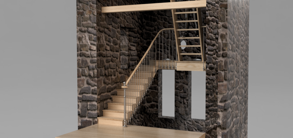 Rendu 3D d'un escalier débillardé